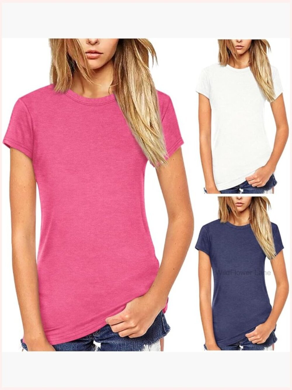 Short Sleeve Crew Neck Soft Tshirt Tee Top Blouse Summer Cotton Blend Stretch